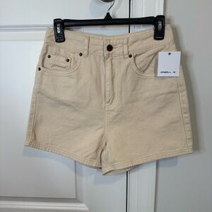 O’neill high waisted denim ensley shorts light tan khaki size 26 NWT 100% cotton
